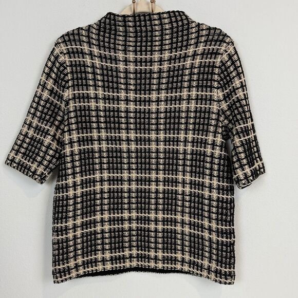 Ann Taylor Black Taupe Gold Knit Mock Neck Short Sleeve Sweater M - Picture 3 of 6